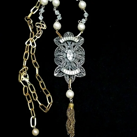 Repurposed Vintage Necklace 1920s Art Deco Faux Pearl Hand Crafted - Picture 8 of 12